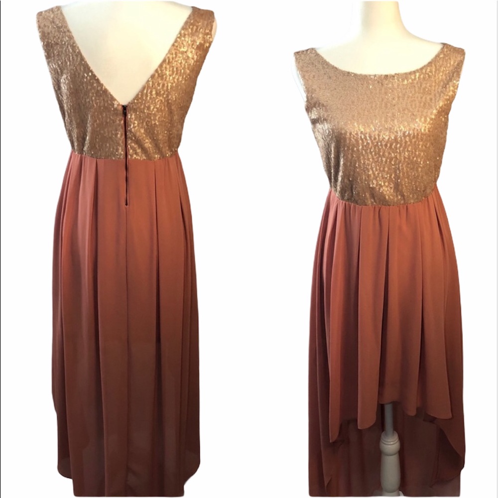 BOGO🖤 ALYTHEA ROSE GOLD HIGH LOW SEQUIN MAXI